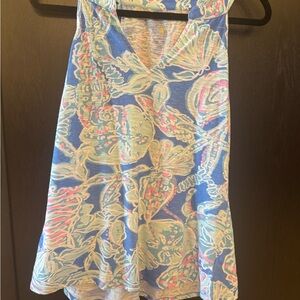 Blue Floral V-Neck Sleeveless Tank